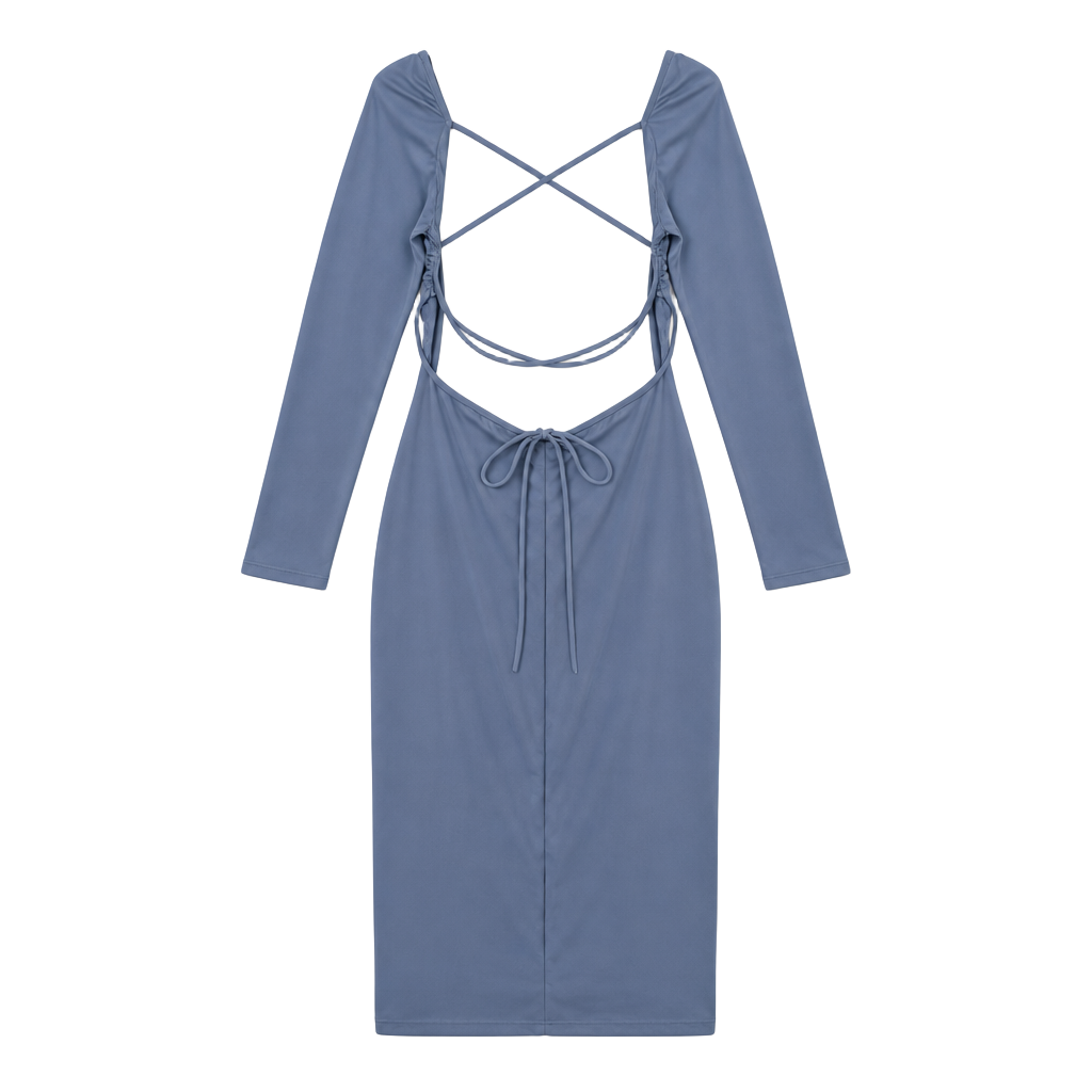 Halara Long Sleeve Midi Dress Size XL Blue Activewear Open Back 1