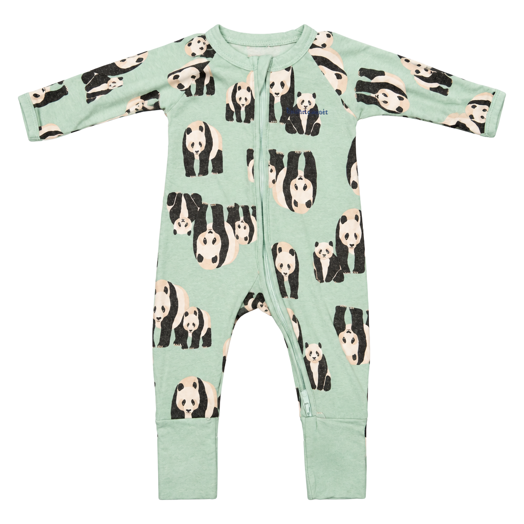 Bonds Wondersuit Size 000 Mint Green Panda Print Footed Romper Pajamas 1