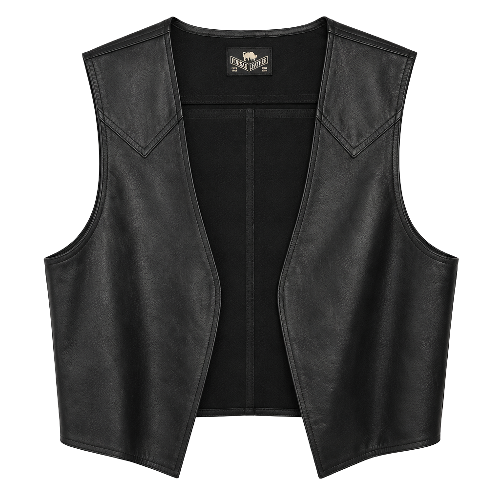 Vintage Rubio Leather New York Black Leather Vest Western Yoke Custom Sz 46 48 1