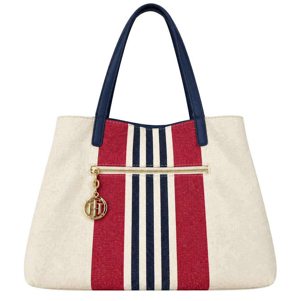 Tommy Hilfiger Canvas Striped Tote Bag Red White Blue 1