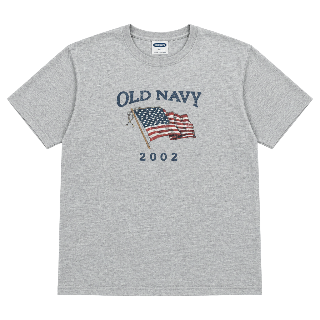 Old Navy 2002 American Flag Graphic T-Shirt XL Gray Cotton Blend 1