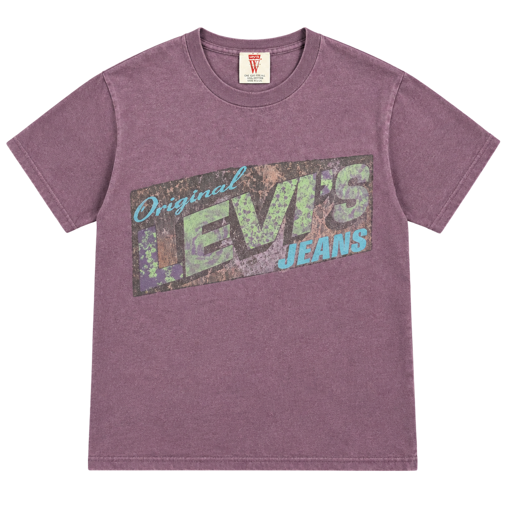 90’s Levi's Graphic T-Shirt One Size Fits All Purple Made In USA 1