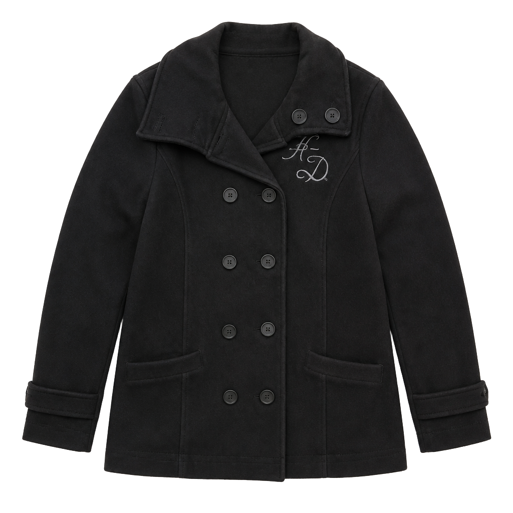 Harley-Davidson Pea Coat Size L Black Cotton Blend Hooded Jacket 1