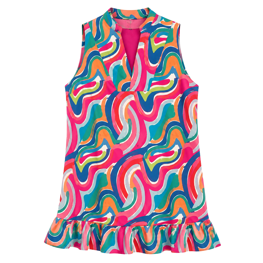 SSYS The Sawyer Sleeveless Ruffle Neck Dress Size M Multi 1