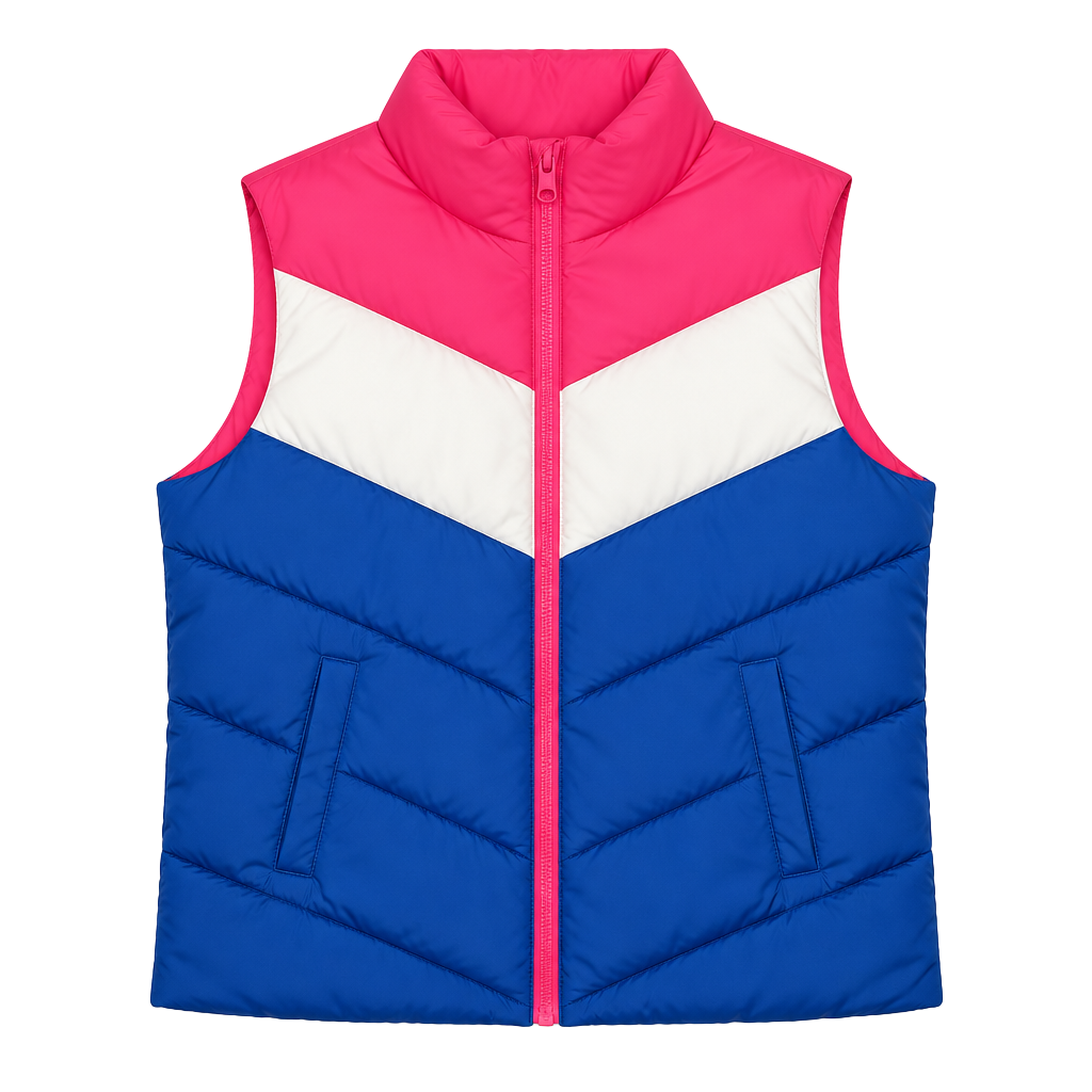 Gap Puffer Vest Size XXL Pink White Blue Colorblock Winter Outerwear 1