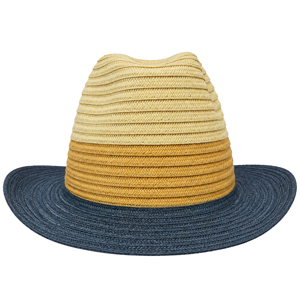 Time And Tru Straw Fedora Hat One Size Color Block 1