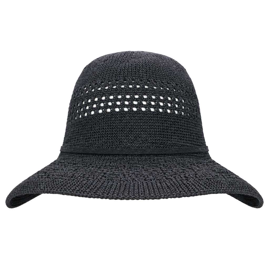 Time and Tru Black Knit Panama Hat One Size 1