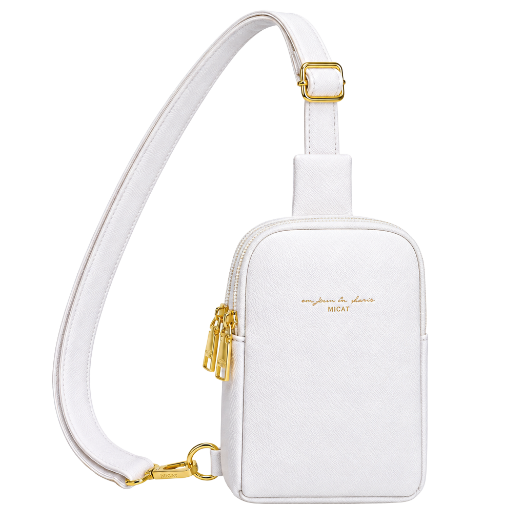 INICAT Anti-Theft RFID Small White Crossbody Sling Bag Faux Leather Gold 1