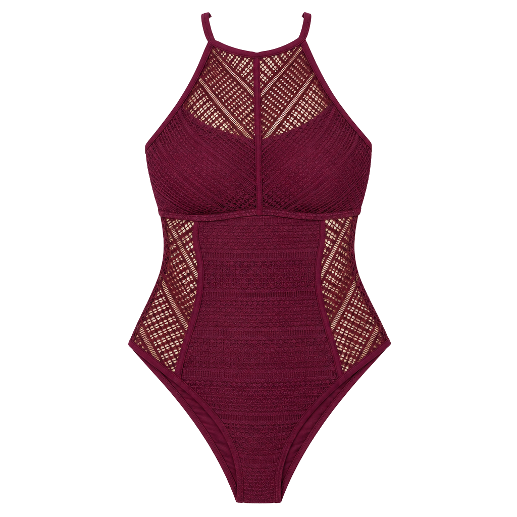 Swimsuits For All-High Neck One Piece Swimsuit- Burgundy Crochet- Size 18 (NWT) 1
