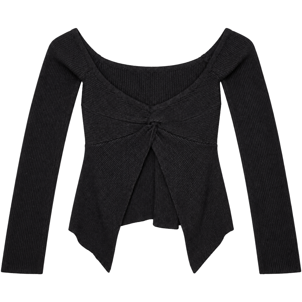 Windsor Ribbed off the shoulder Long Sleeve Top Size S Black Twist Front 1