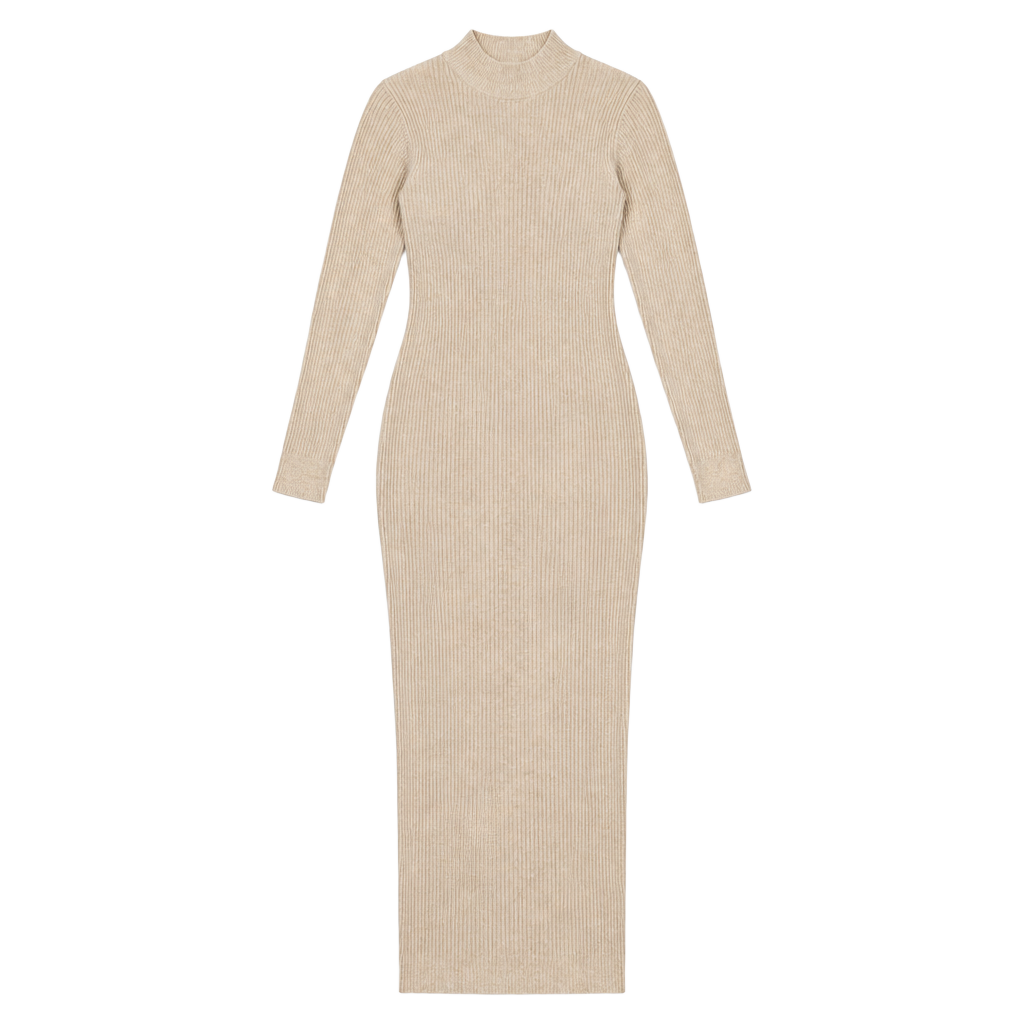 Clovkis Ribbed Sweater Dress Size XL Beige Long Sleeve Midi 1