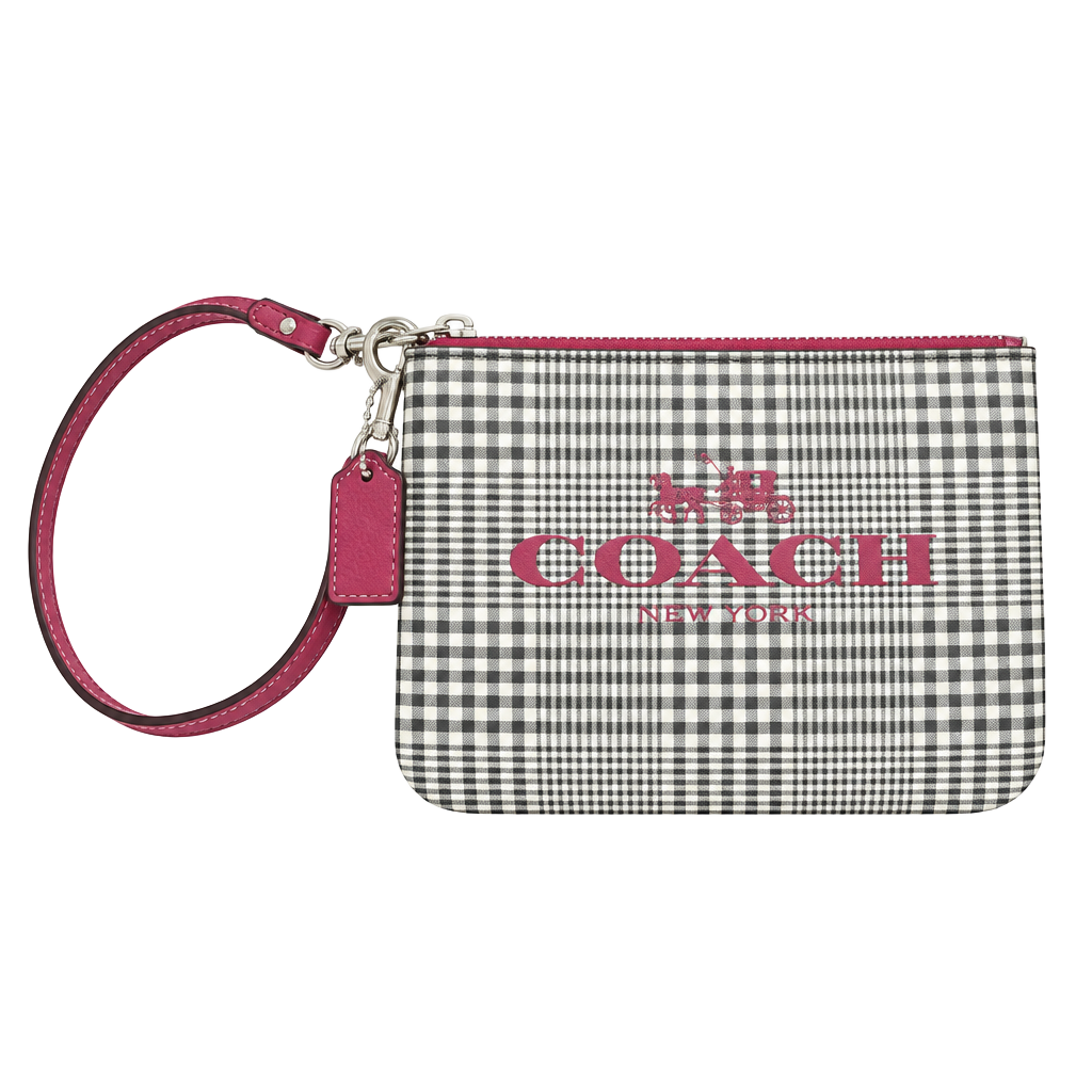 Coach Peyton Glen Plaid Small Wristlet F52142 Silver Cranberry 1
