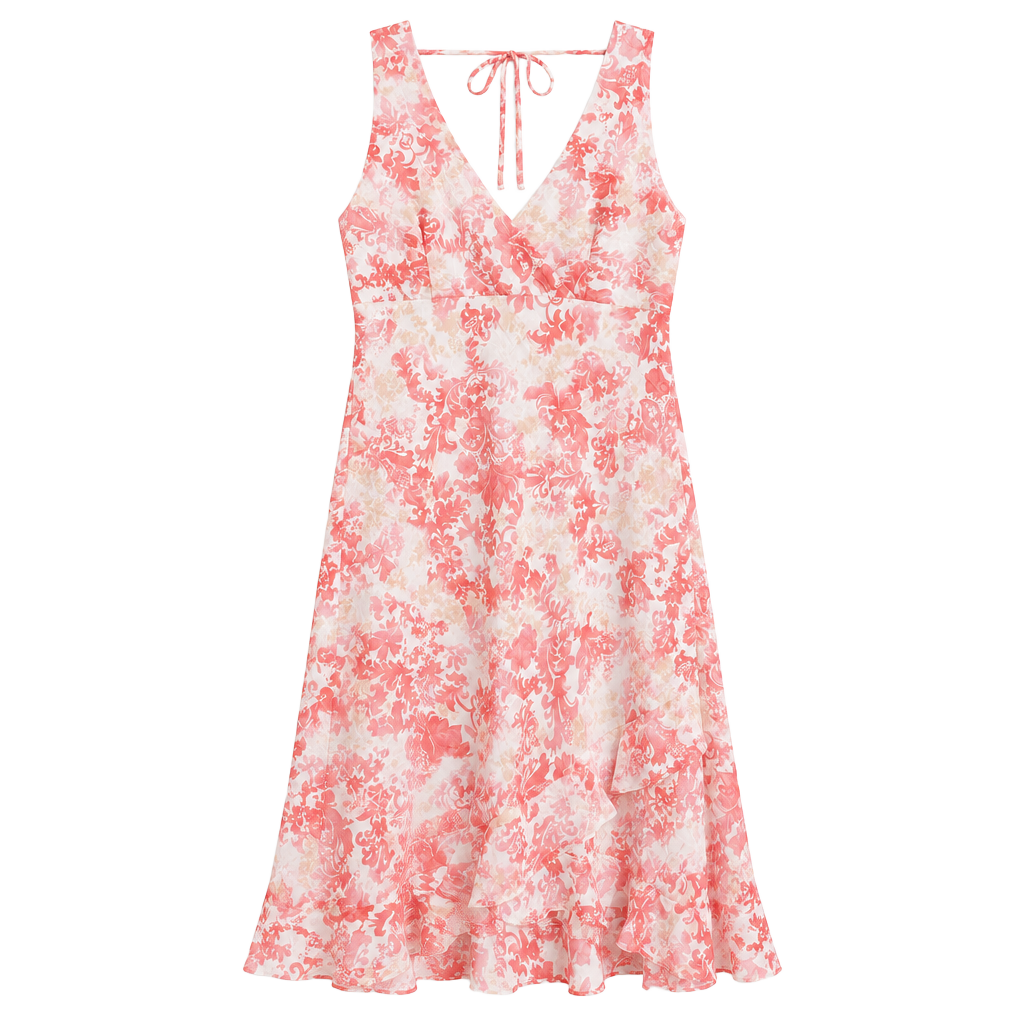 Alyn Paige Floral V-Neck Midi Dress Size 9/10 Pink Polyester 1