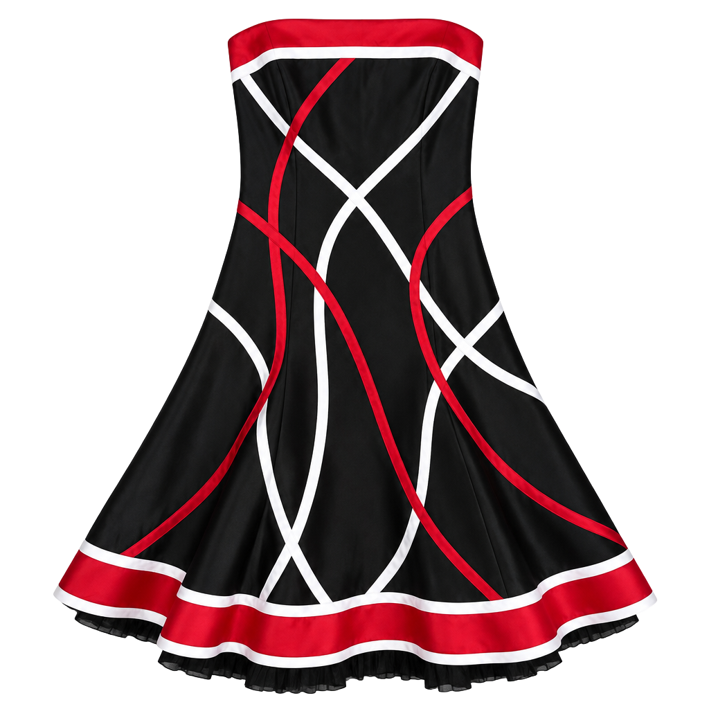 Vintage Jessica McClintock Strapless Party Cocktail Dress Size 8 Black Red White 1