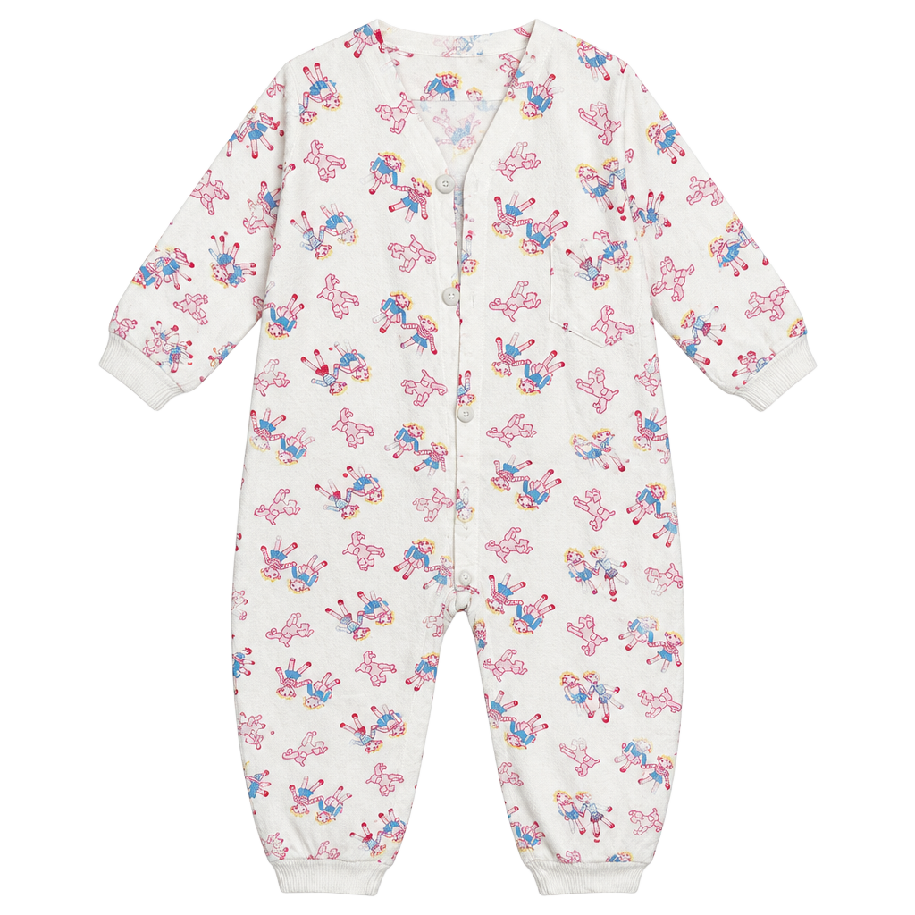 Eureka Flannelette Pajama Jumpsuit Vintage Doll Print Flannel 1