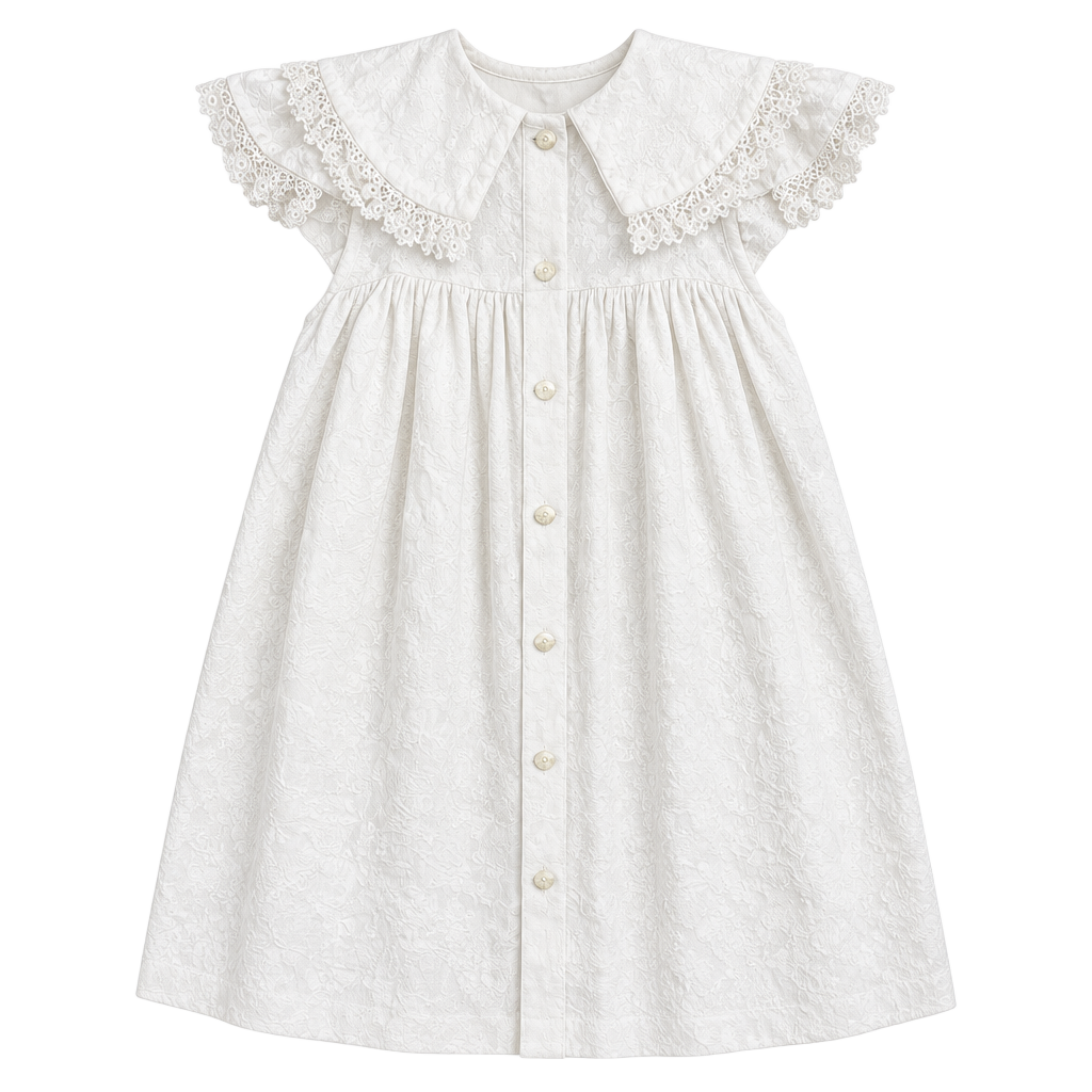 Three Blind Mice Vintage White Textured Dress Lace Collar Cotton 1