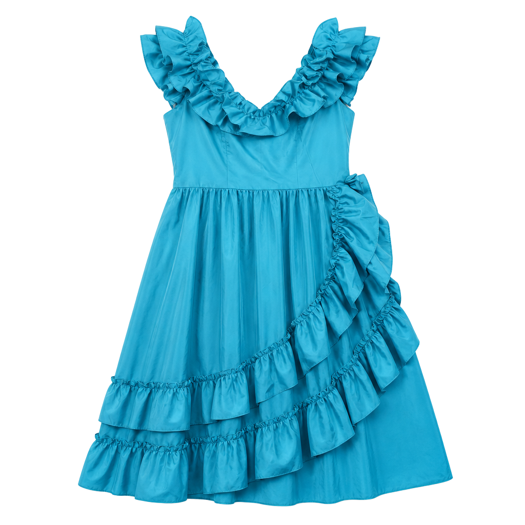 Vintage Ruffled Turquoise Maxi Dress Blue 28in waist 1
