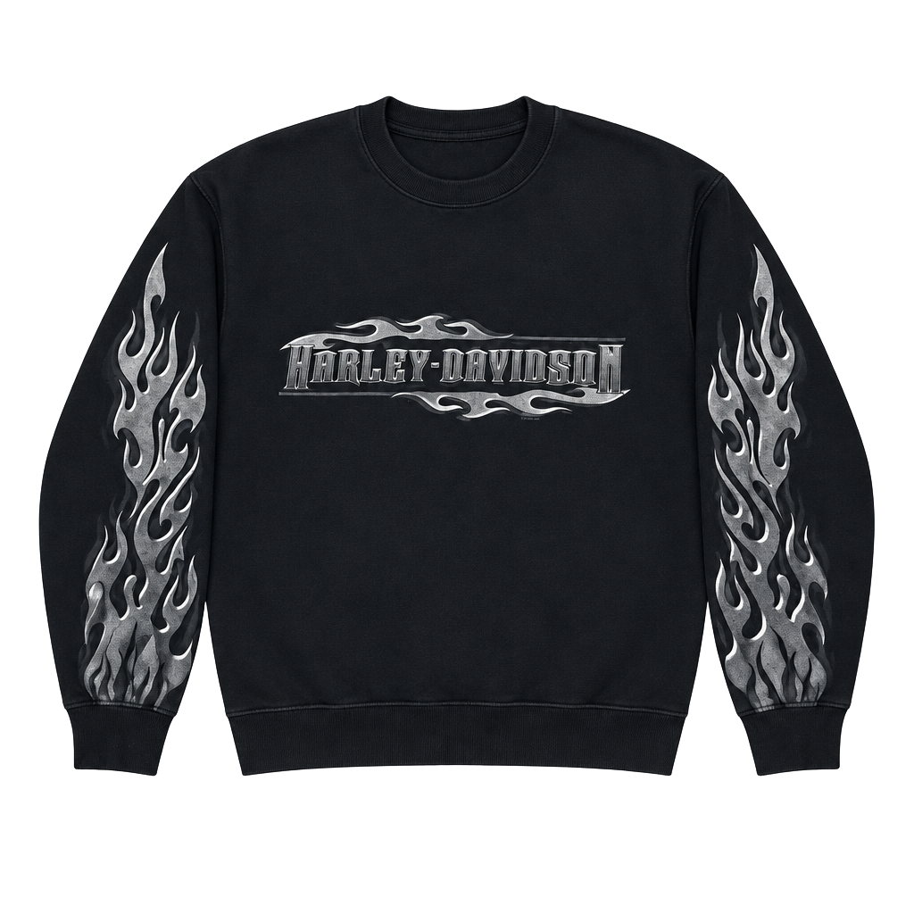Crazy flame sleeve hit Harley Davidson Long Sleeve 1