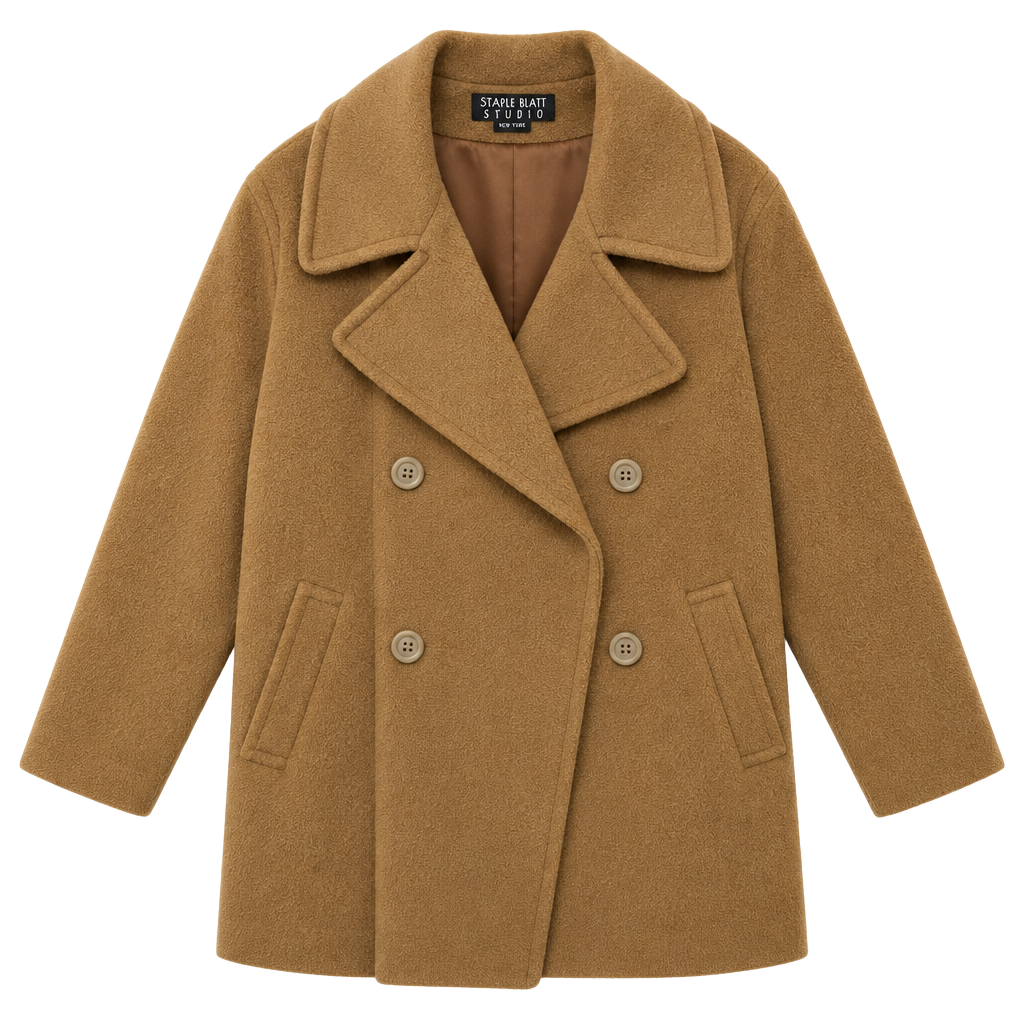 Searle Blatt Studio Double Breasted Wool Coat Size 8 Camel Tan Vintage 1