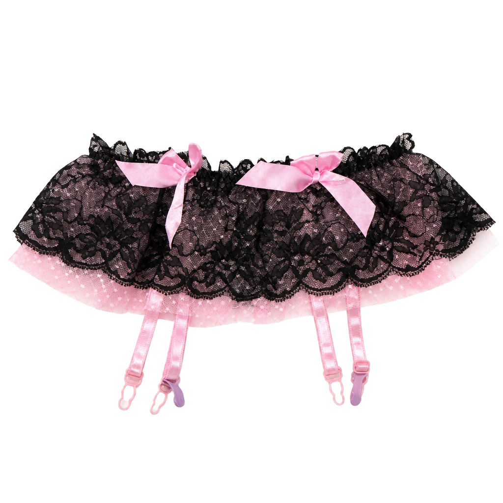 Black Lace Garter Belt with Pink Ribbons 1