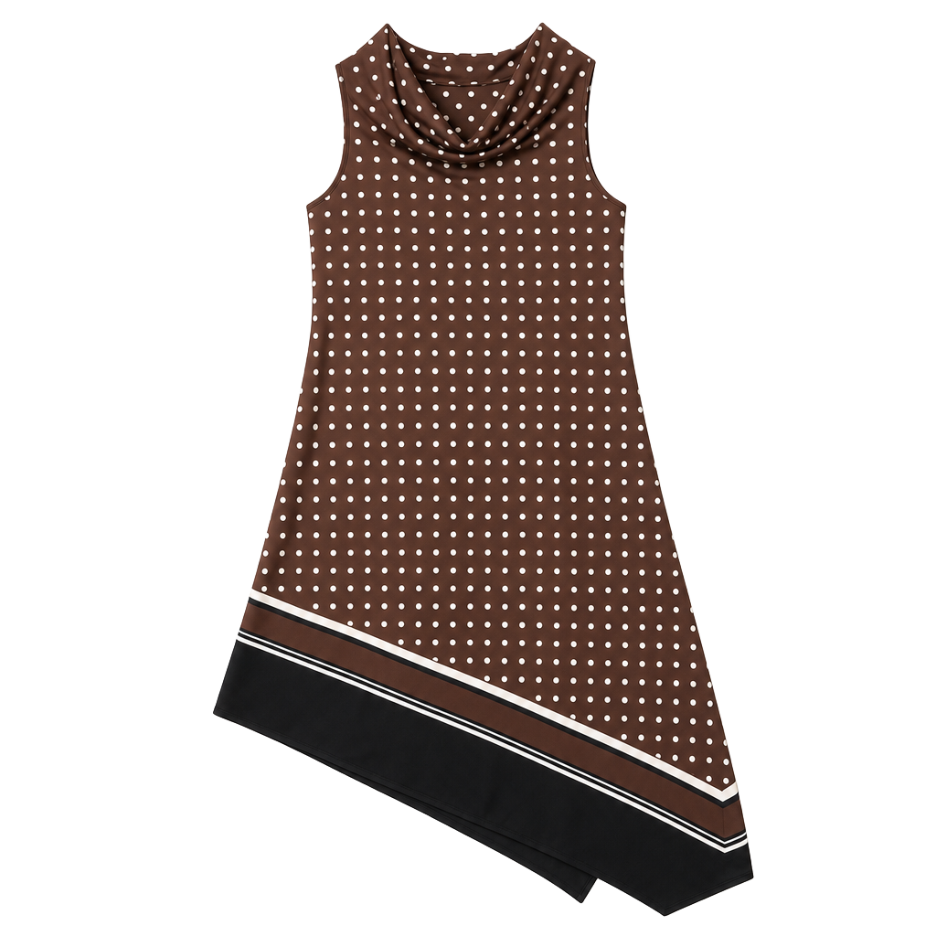 Women's Brown/Polka dot Asymmetric satin halterneck dress 1