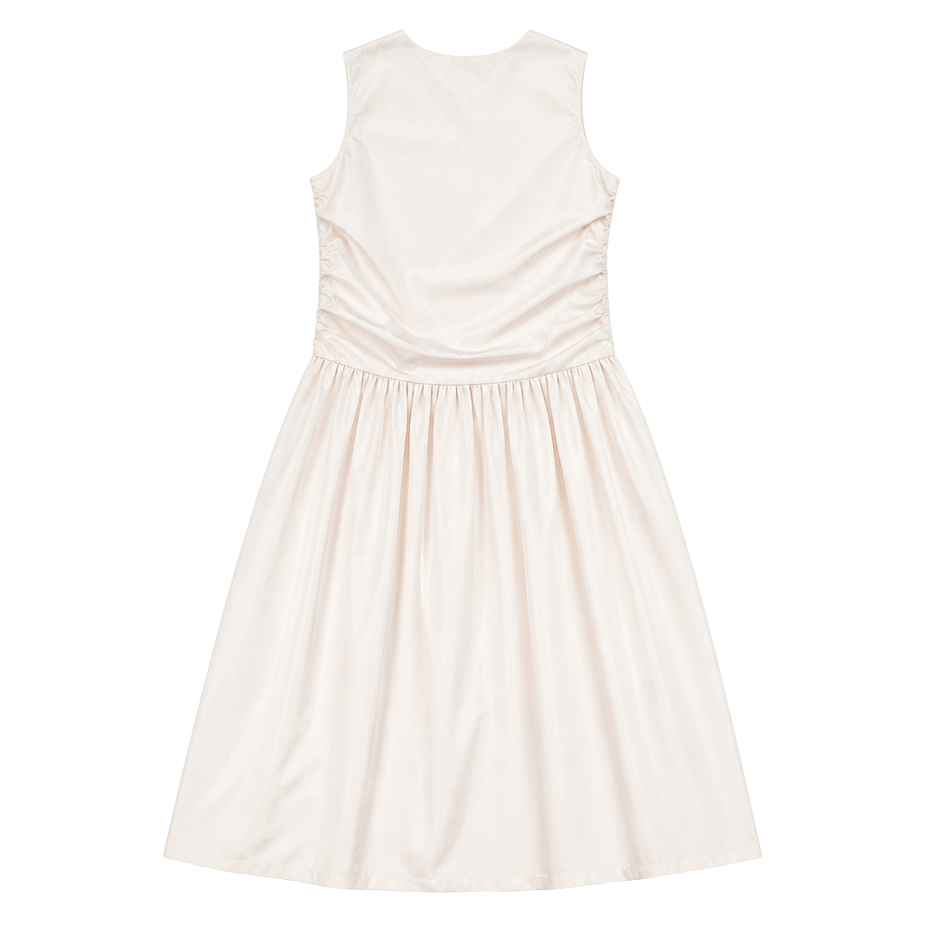 4th & Reckless Ruched Poplin Sleeveless Drop Waist Maxi Dress in White 1