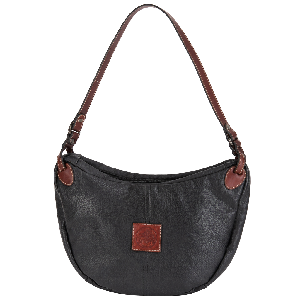 Vintage Black Pebbled Leather Crossbody Shoulder Bag with Eagle Logo Patch 1