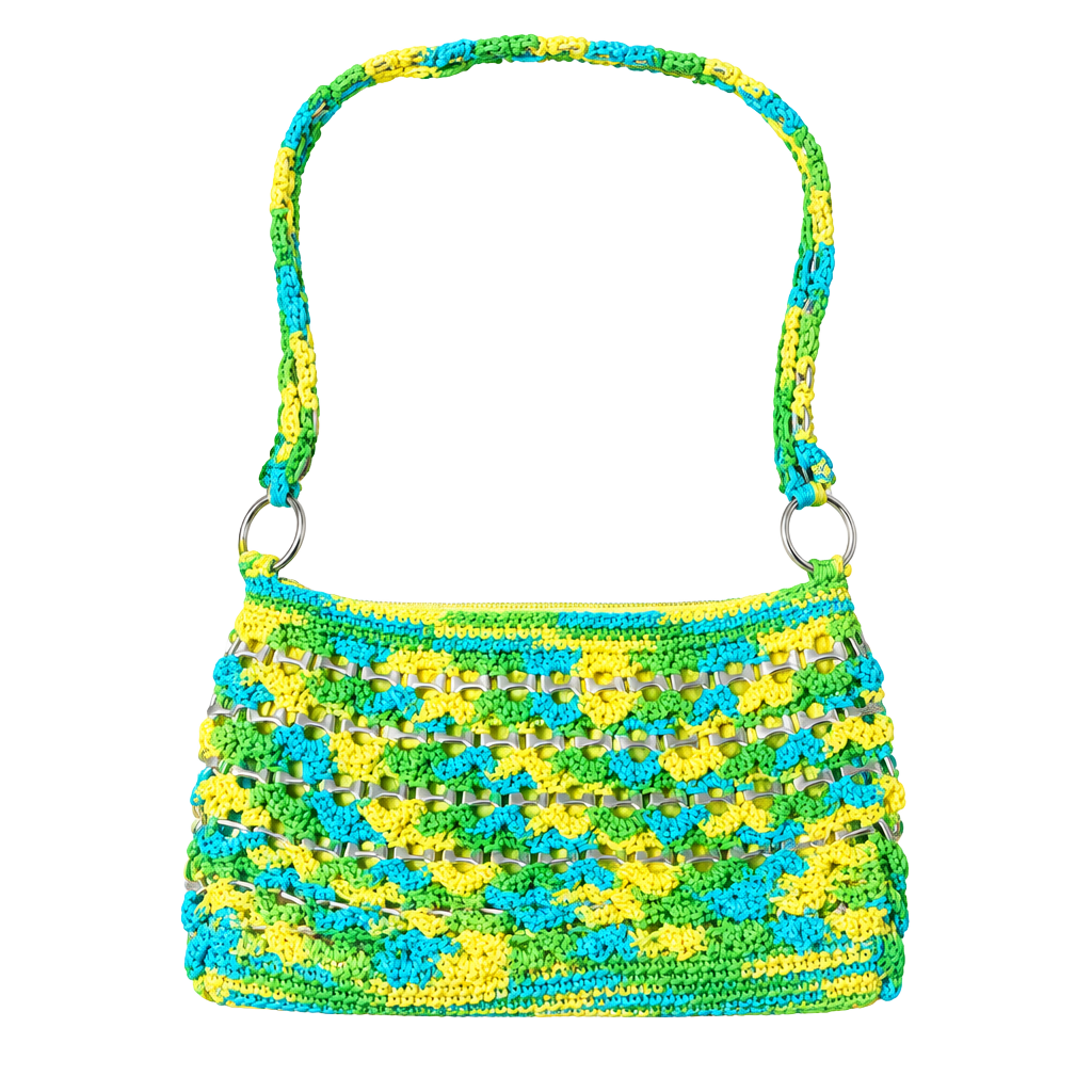 Handmade Crochet Pop Tab Soda Can Purse Blue Yellow Green Shoulder Bag 1
