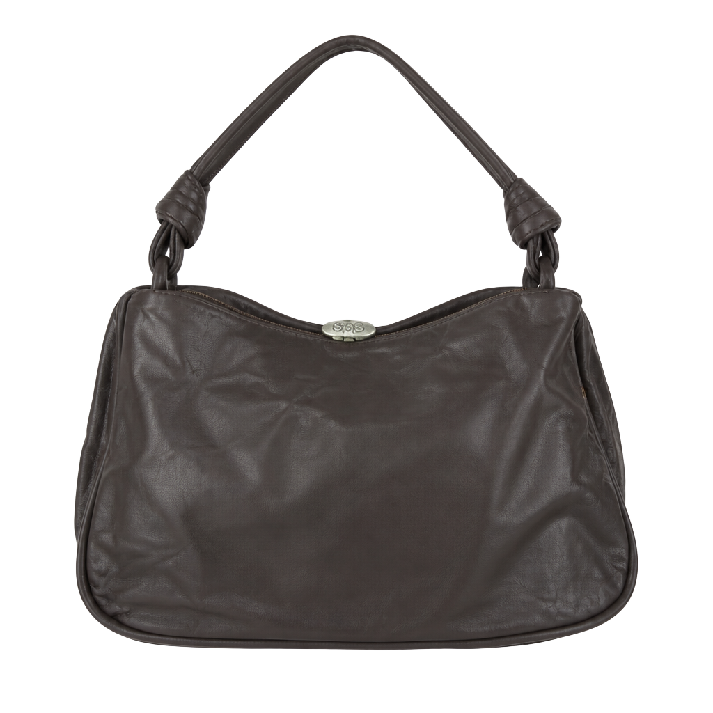 SAS Grey Soft Leather Hobo Shoulder Bag with Side Pockets 1