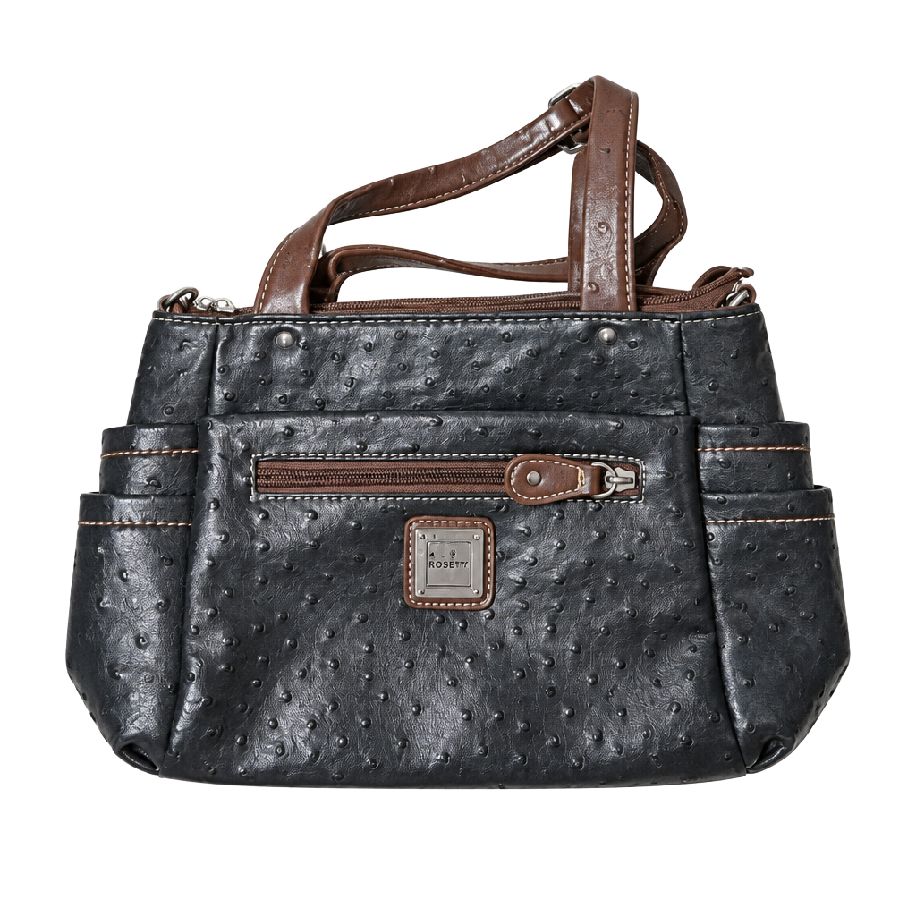 Koltov Faux Ostrich Handbag Black Brown Satchel Purse 1