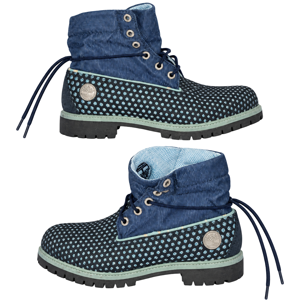Timberland Roll Top Boots Blue Denim Perforated Leather 9.5 mens 1