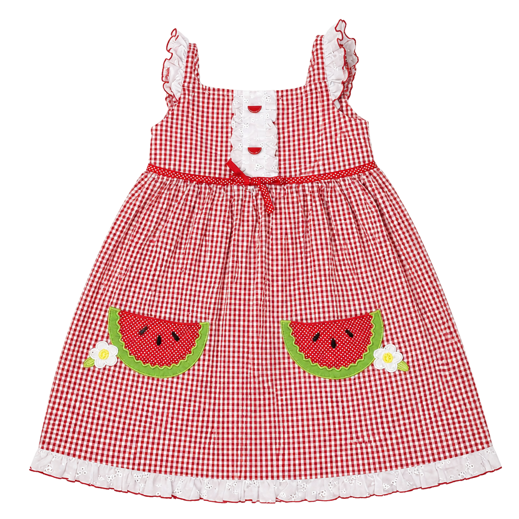 Youngland Red Gingham Watermelon Pocket Ruffle Dress Size 6X 1