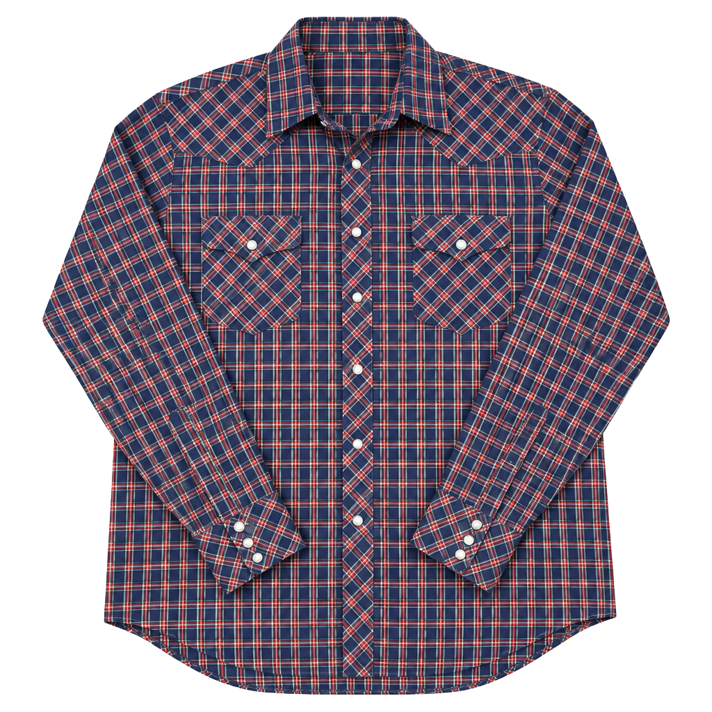 VIP Vintage Western Pearl Snap Plaid Shirt Size L Blue Red Cowboy Long Sleeve 1