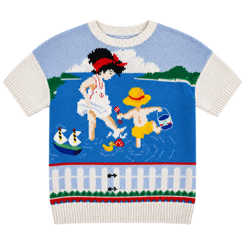 Marisa Christina Beach Scene Intarsia Knit Sweater Petite Multi 1