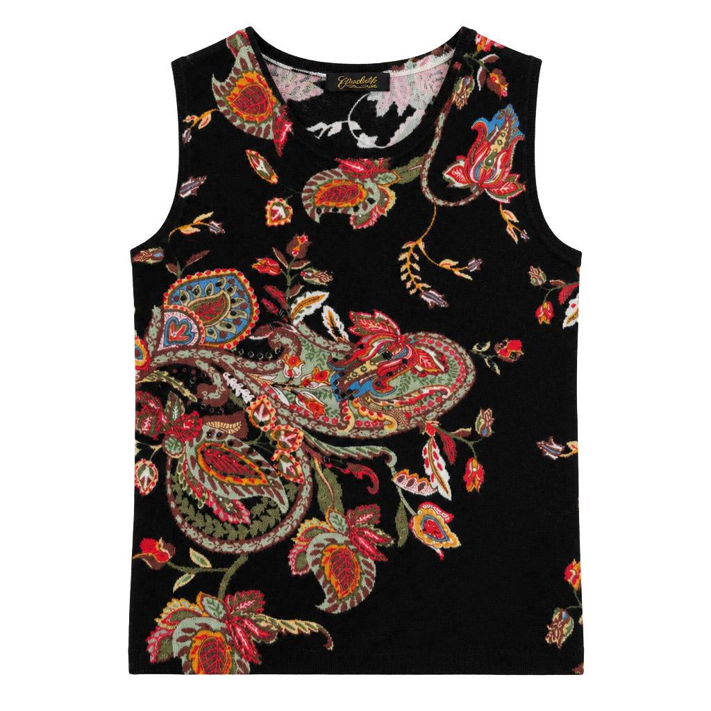 Vintage Elizabeth New York Sweater Tank Top Black Paisley Beaded 1