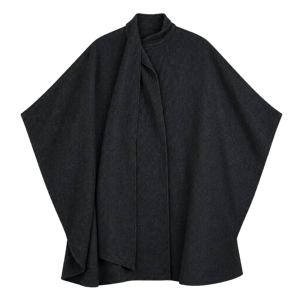 Vintage Sweet Herb Kathleen Black Wool Poncho Cape With Scarf 1