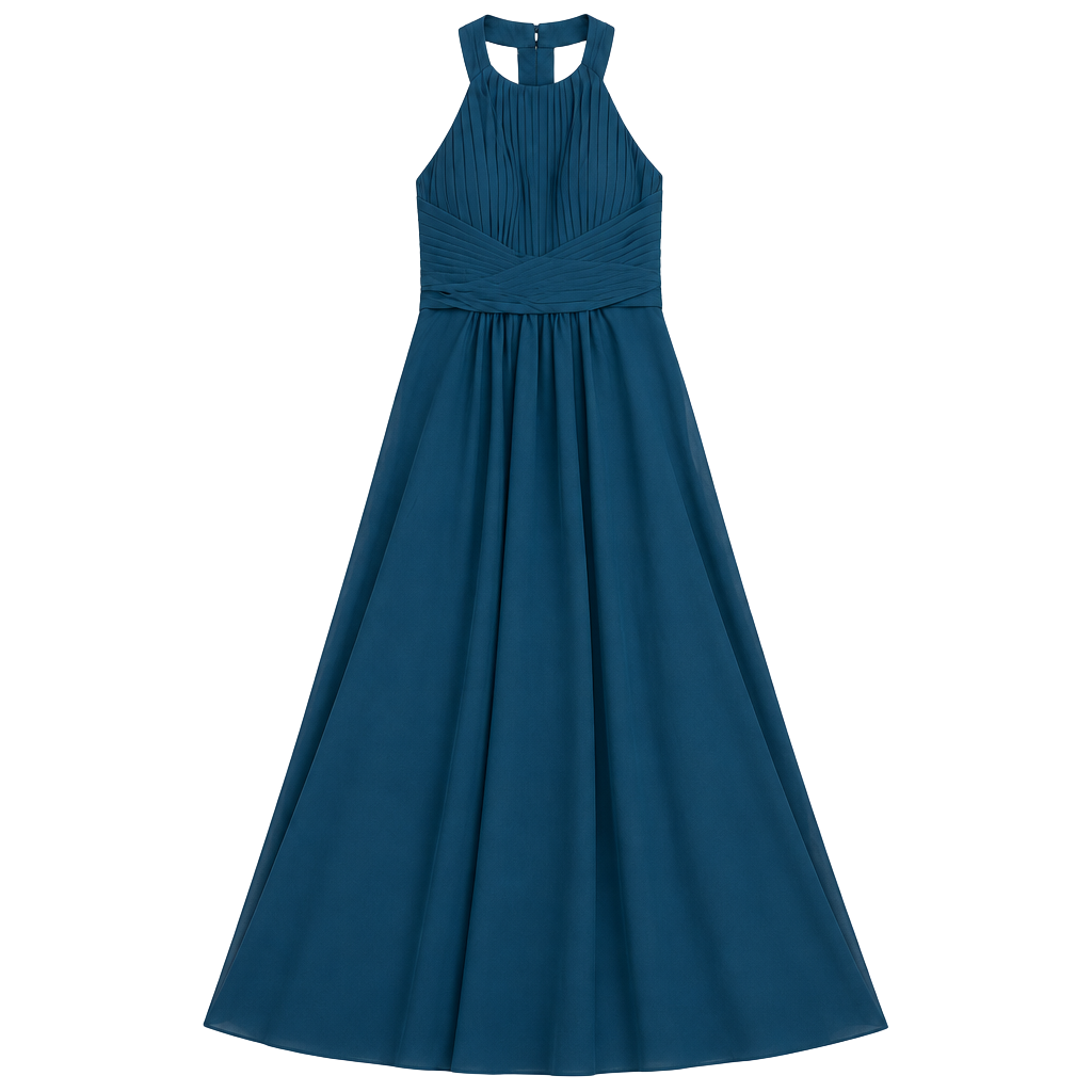 Azazie Ginger Halter Chiffon Floor Length Bridesmaid Dress Ink Blue 1