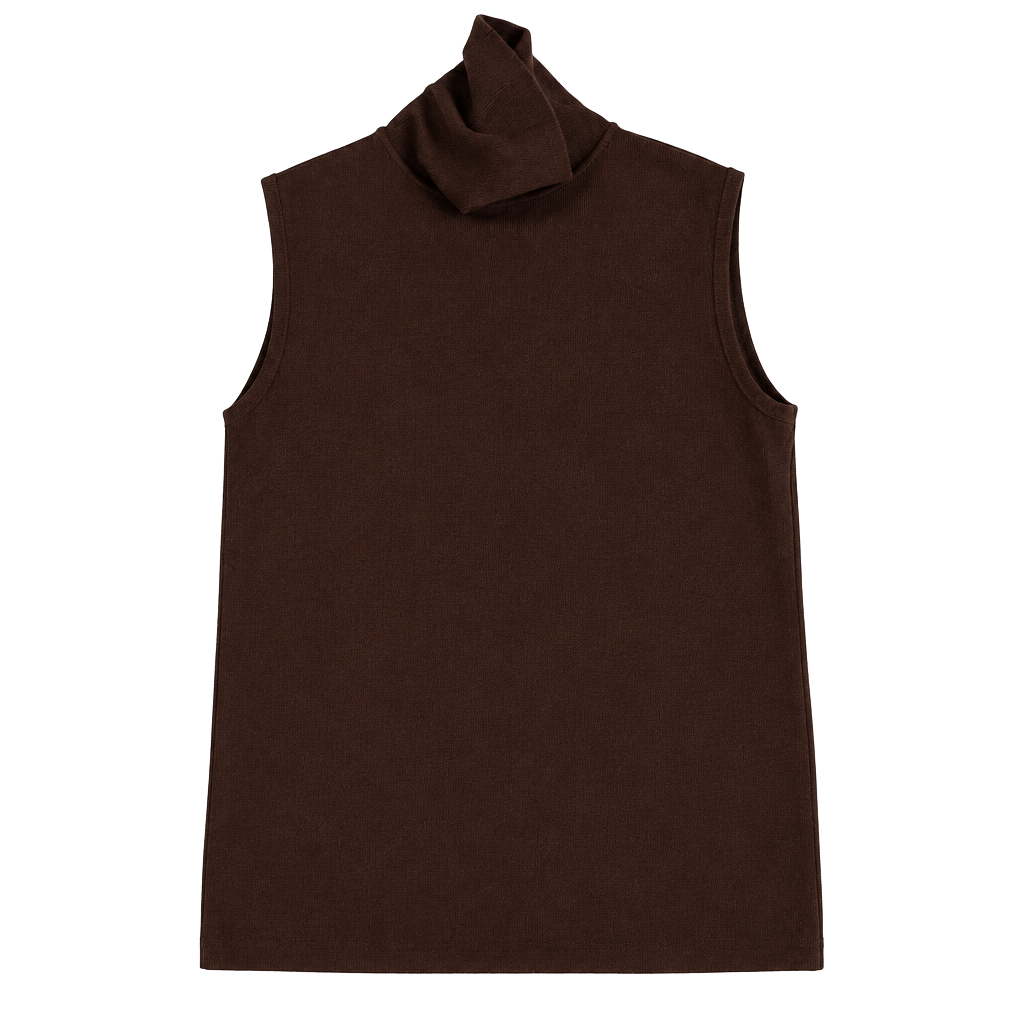 Vintage Scott Taylor Sleeveless Turtleneck Top Size L Brown Viscose Knit 1