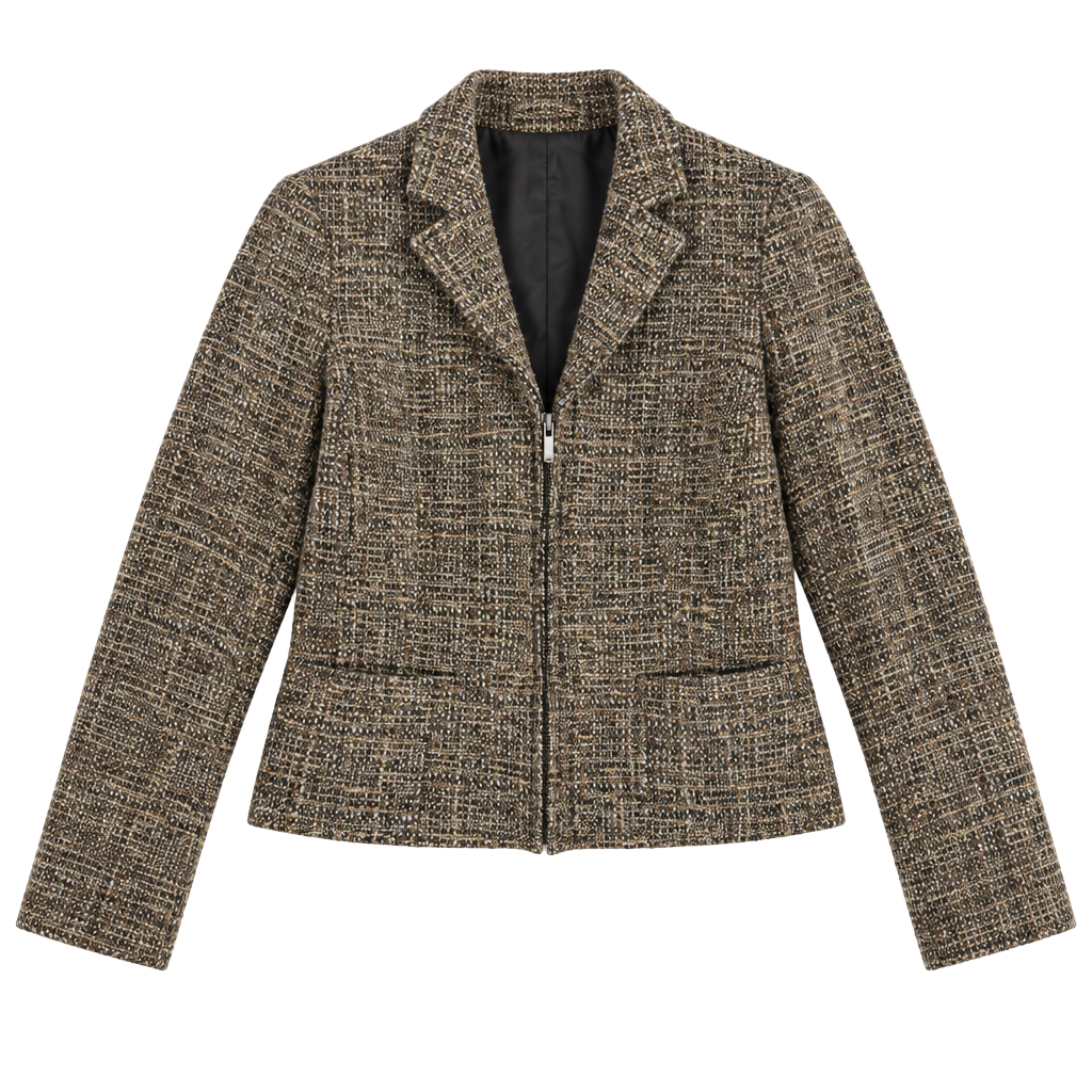 Vintage Jones New York Signature Tweed Blazer Size 10 Brown Zip Jacket 1