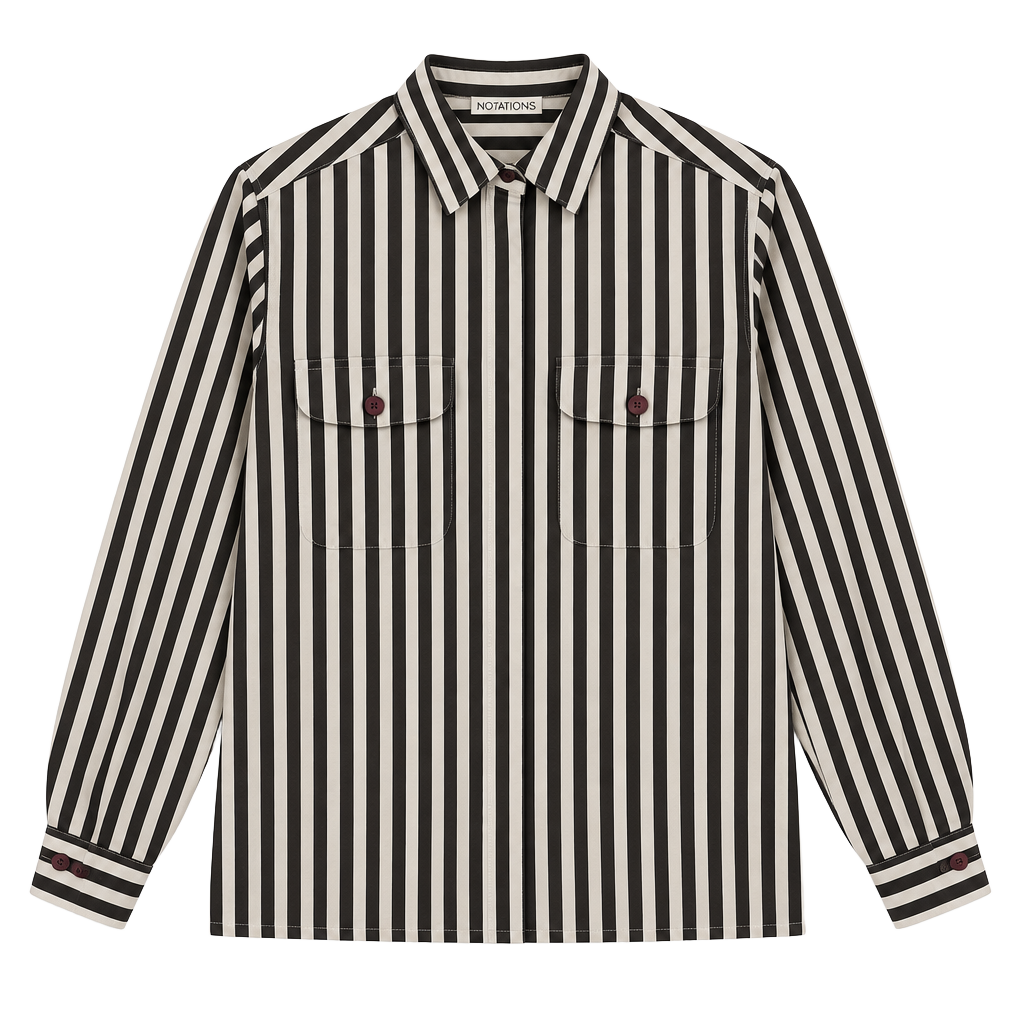 Vintage Notations Long Sleeve Button-Up Shirt Brown Striped 1