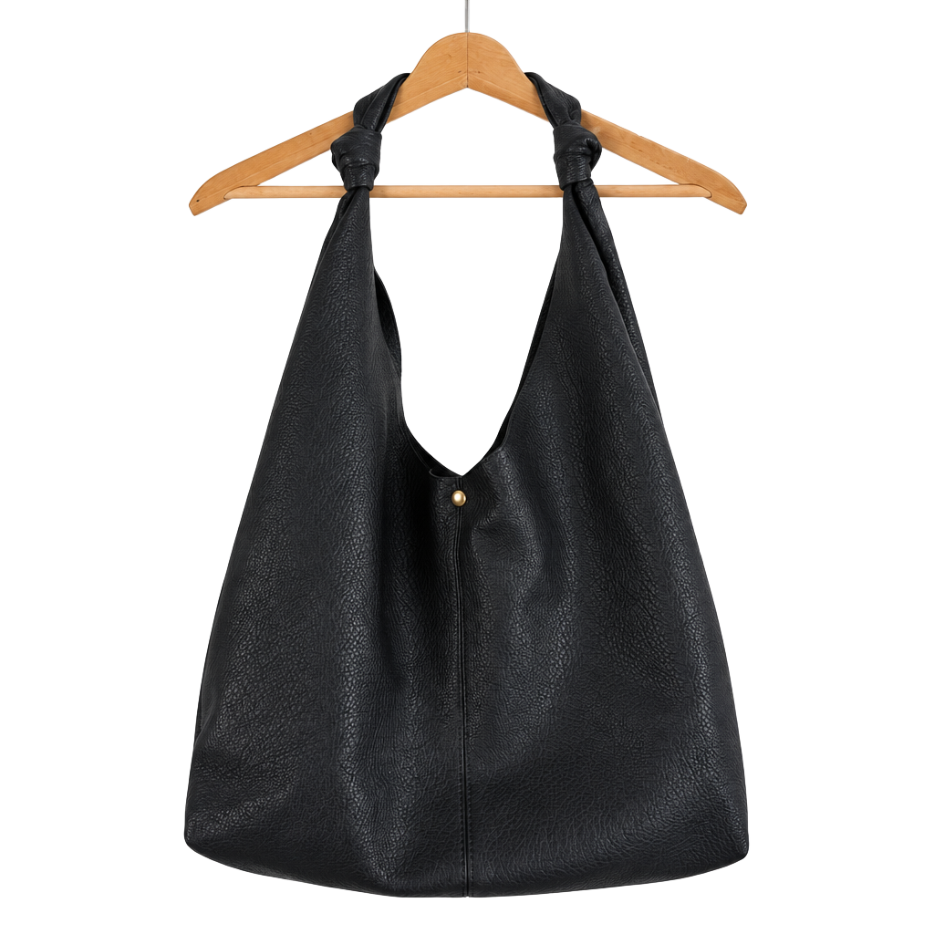 Anthropologie Love Knot Slouchy Bag Black Leather Hobo Handbag 1
