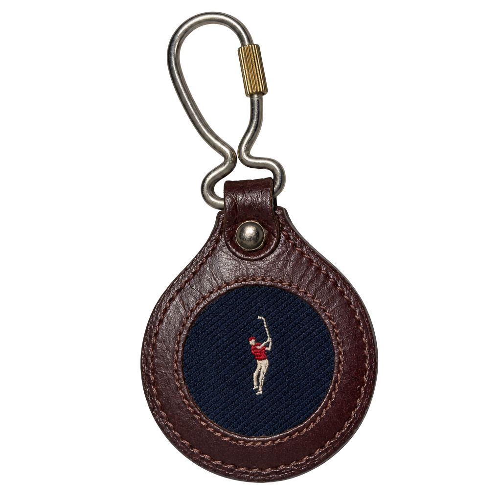 Pintail Vintage Full Grain Cowhide Leather Keychain with Embroidered Golfer 1