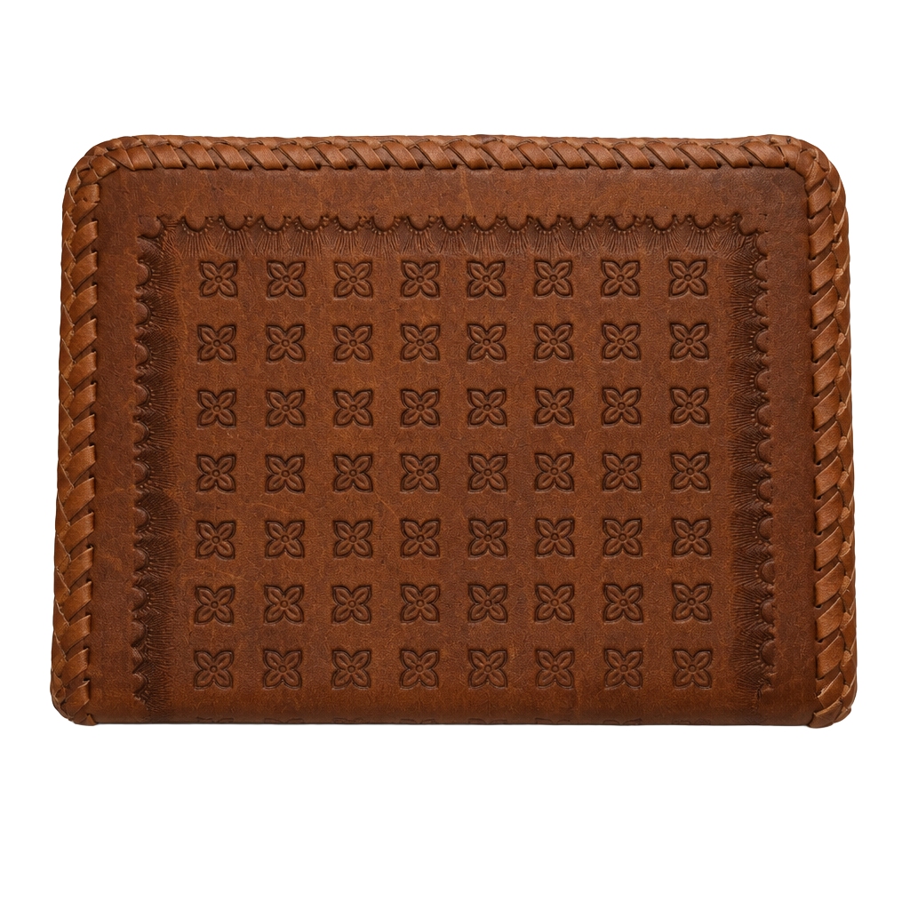 Vintage Hand Tooled Brown Leather Bifold Wallet with Whipstitch Edges 1