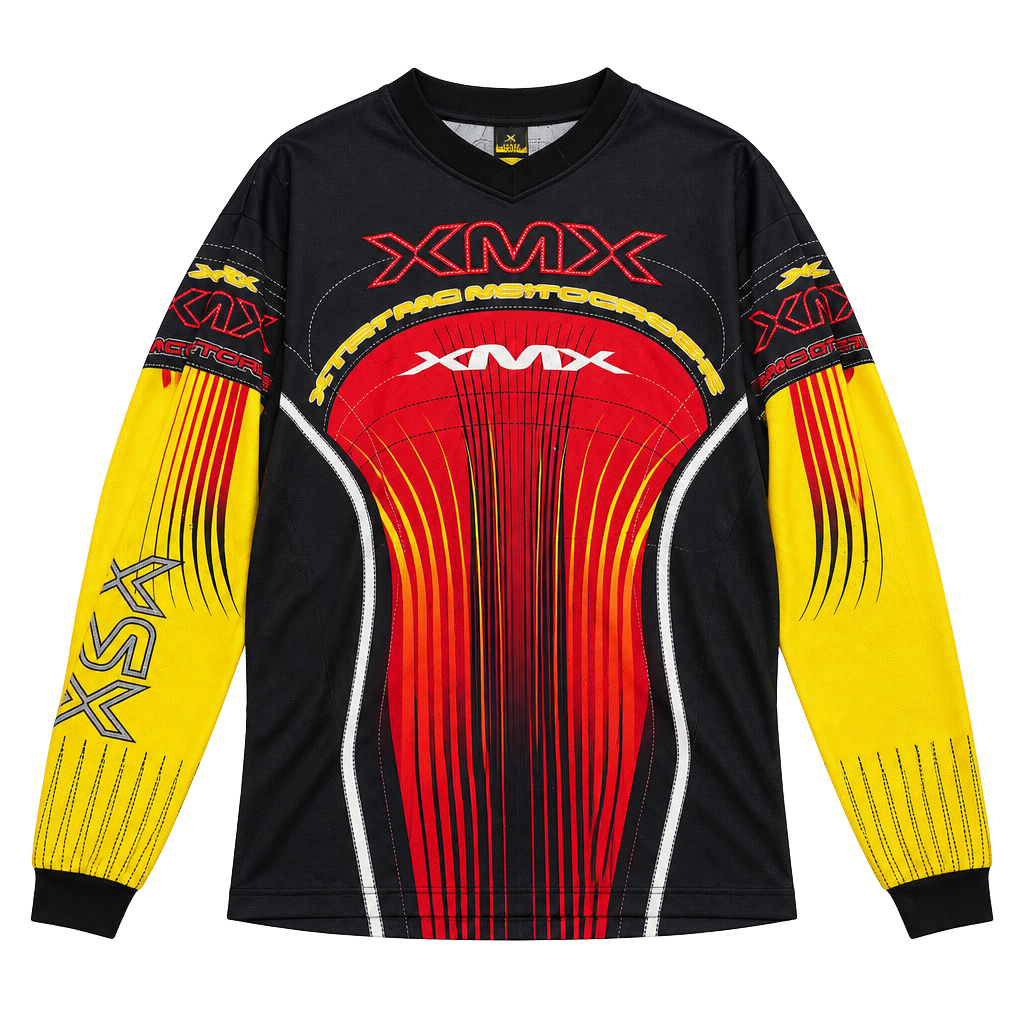 Vintage y2k Athletic Works XMX Motocross Jersey Size L Black Red Yellow 1