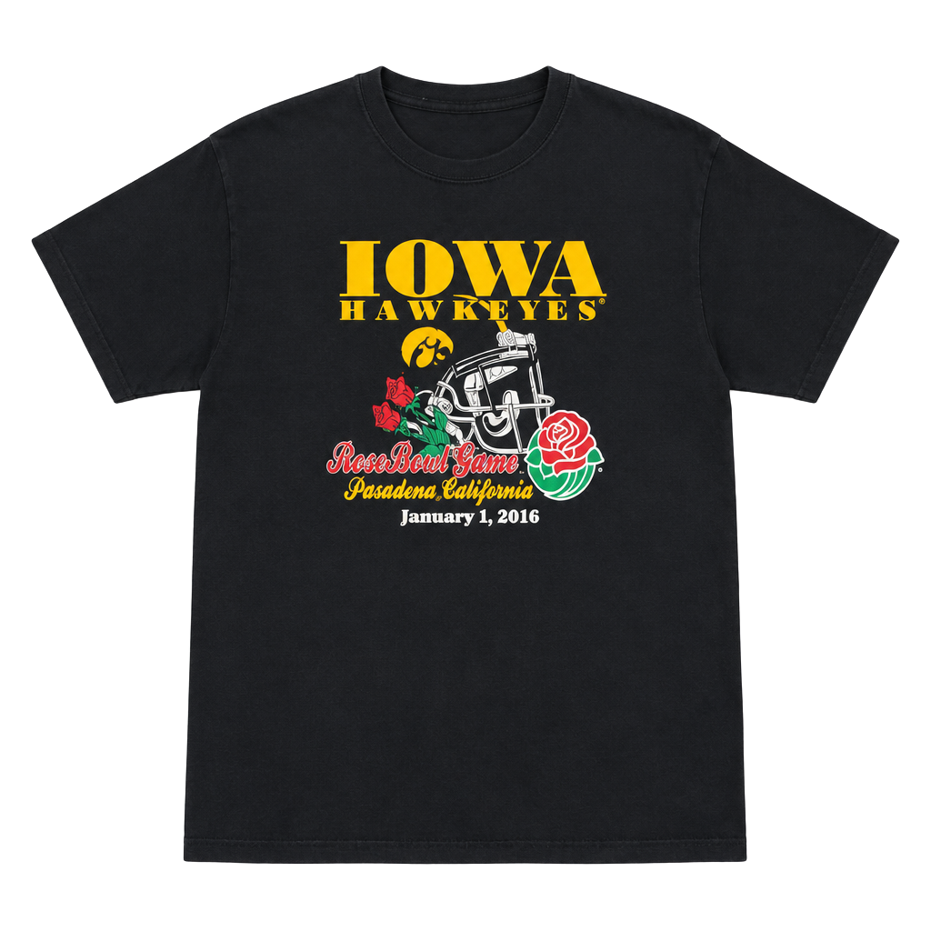Gildan Iowa Hawkeyes Rose Bowl 2016 T-Shirt Size L Black Cotton 1