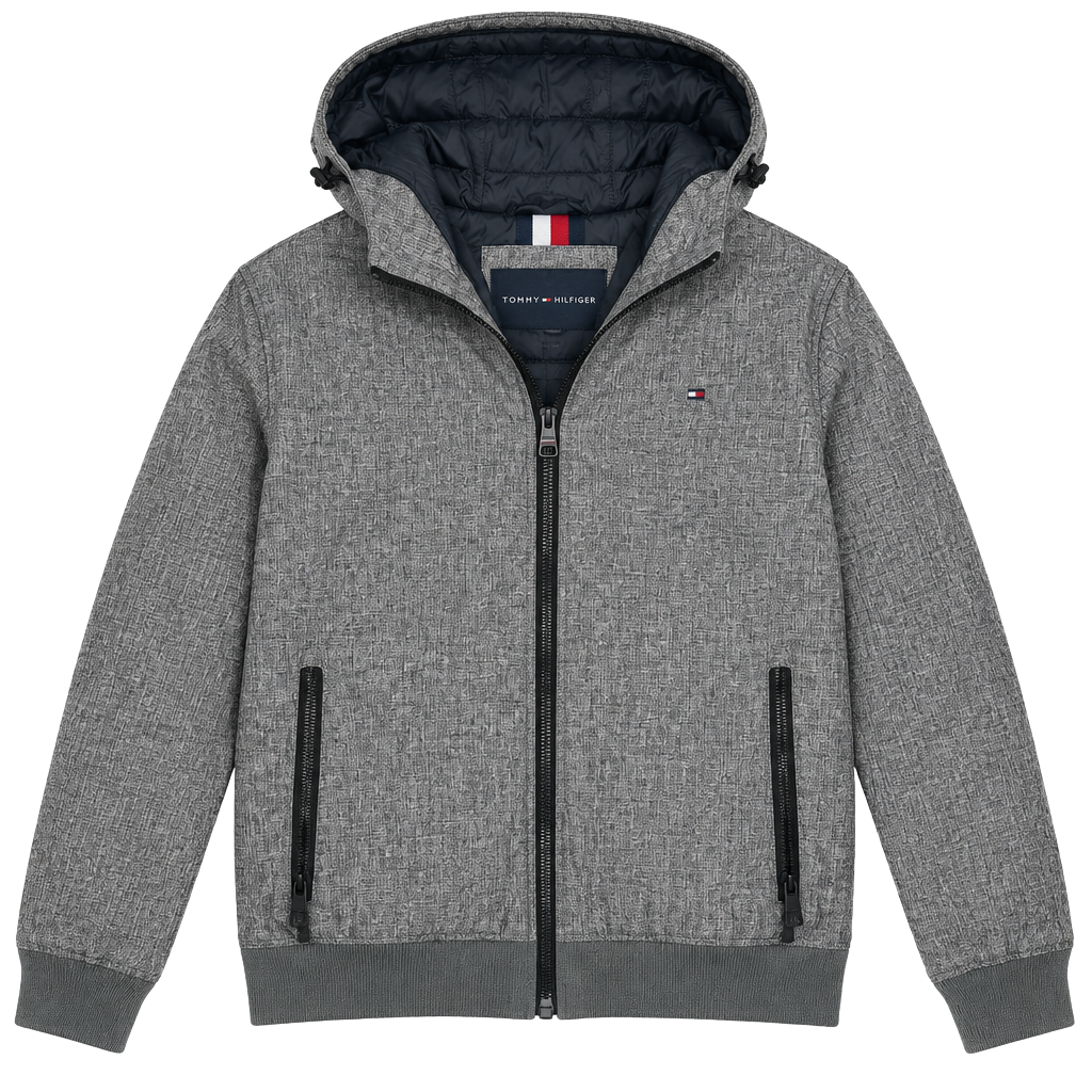 Tommy Hilfiger 3-Layer Hooded Jacket Size M Gray Water Resistant 1