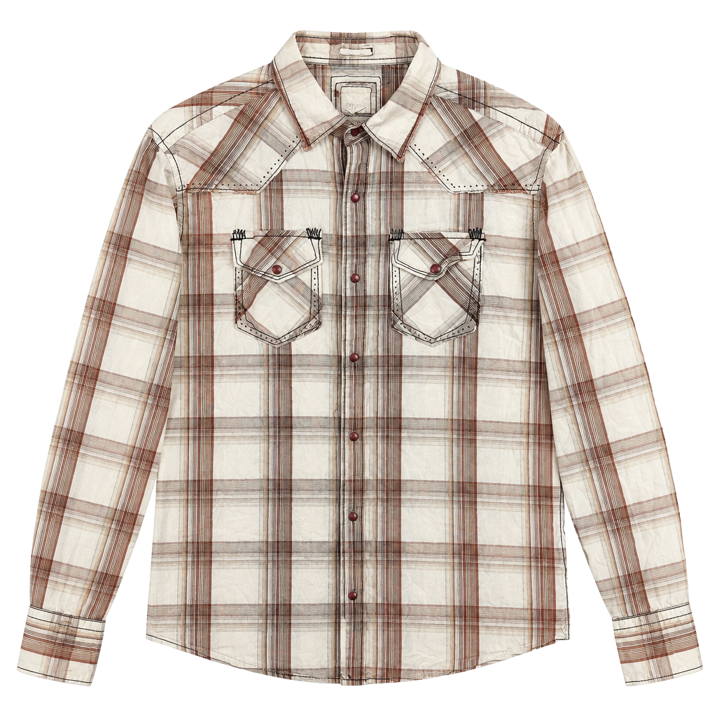 BKE Plaid Long Sleeve Western Shirt Large Brown Button Down 1