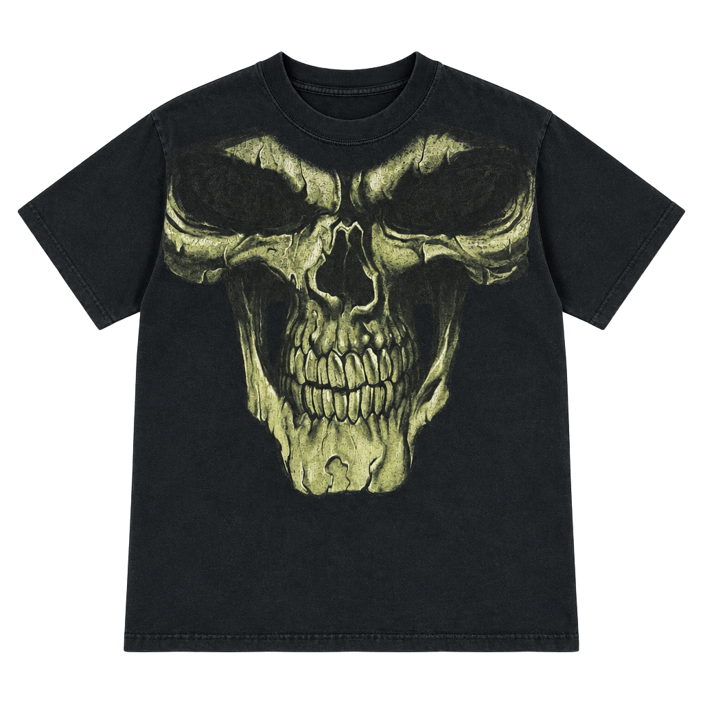 Vintage y2k Yazbek Skull Graphic T-Shirt Size L Black Heavyweight 1