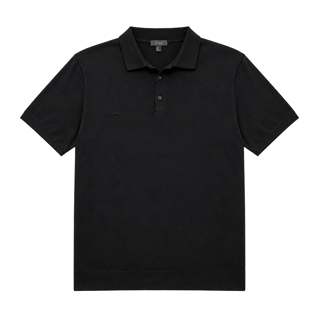 COS Cotton Silk Knit Polo Shirt Size M Black 1