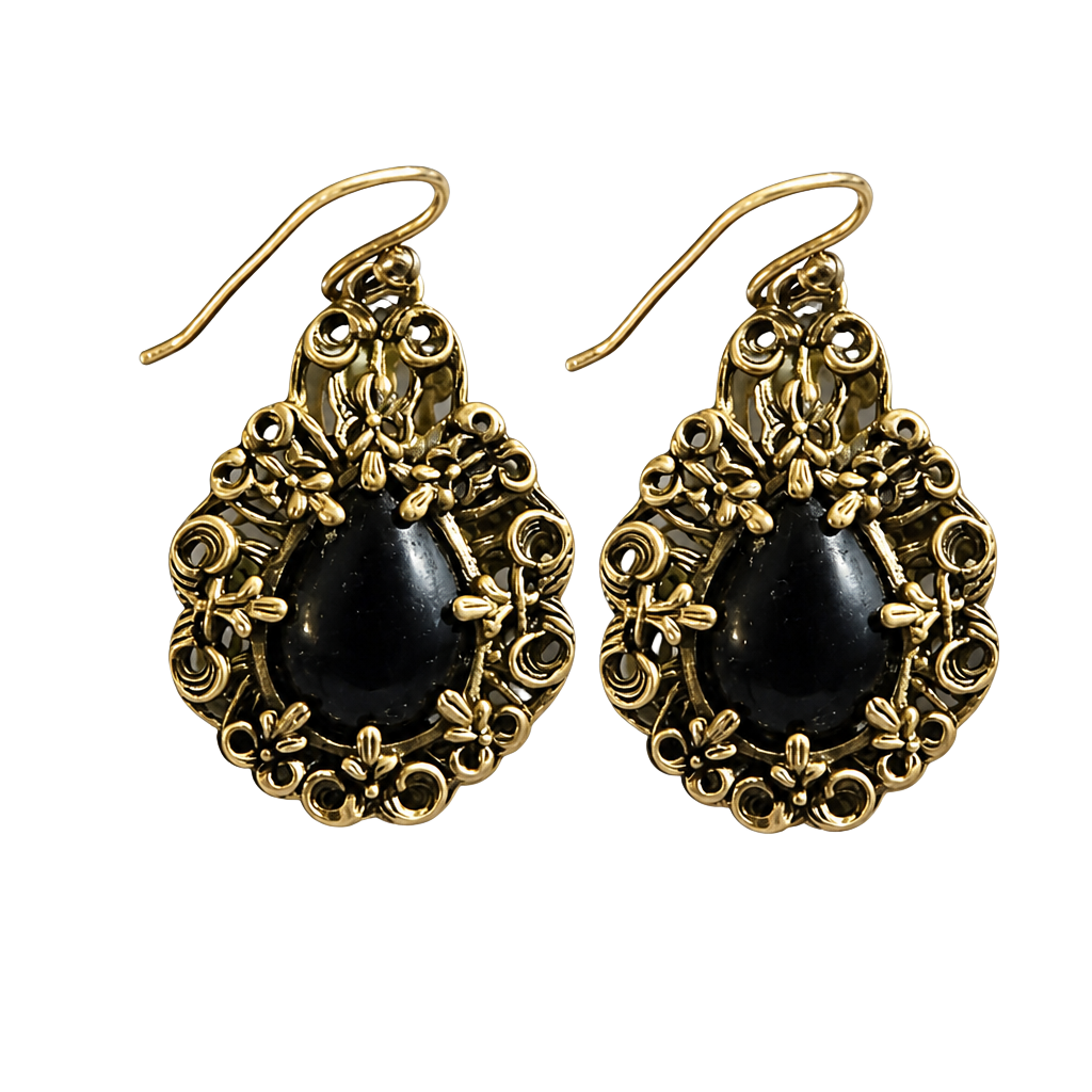 Barse Bronze-Tone Filigree Onyx Teardrop Dangle Earrings 1